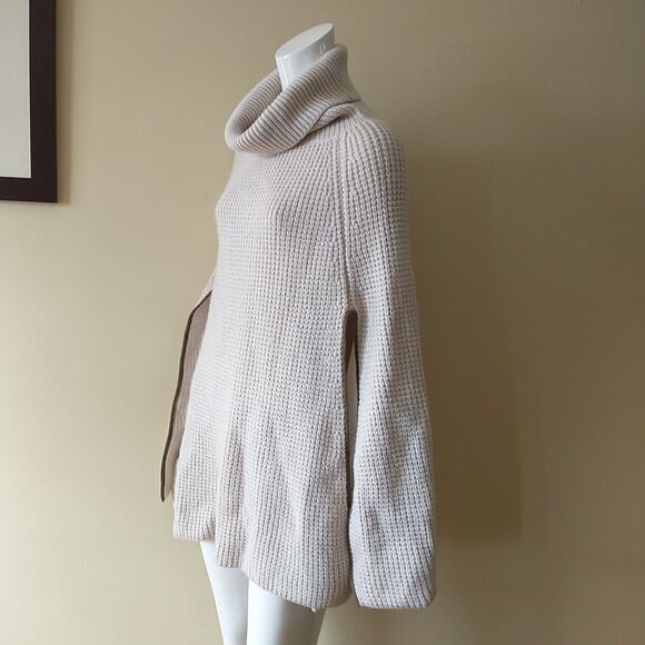 Lauren Ralph Lauren Poncho Cape Womens OS Cream Wool Blend Cowl Neck Ribbed Knit - Picture 4 of 7